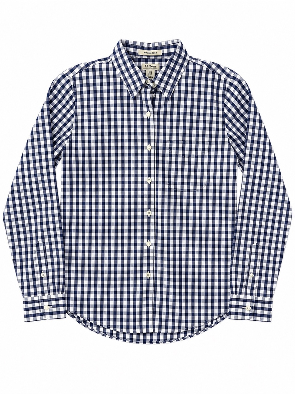 L.L.Bean Wrinkle Free Blue White Gingham Button Down Shirt Petite XS Cotton